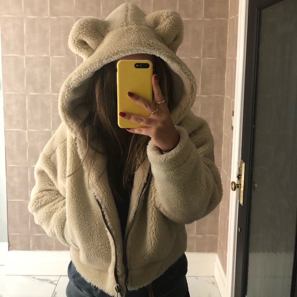 RE/DONE Cropped hooded faux fur jacket